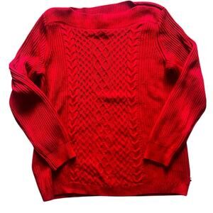 Tommy Hilfiger Women's Chunky Cable Knit‎ Sweater Red Size Large Holidays Winter